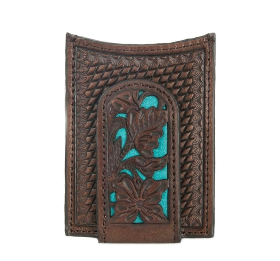 NEW - Nocona Blue Leather Tooling Money Clip