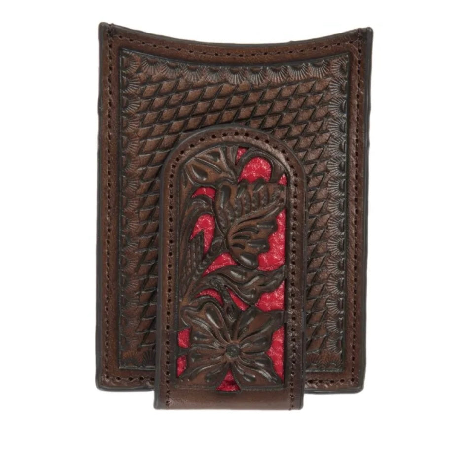 Nocona Red Leather Tooling Money Clip