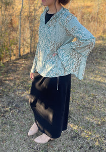 Mint Floral Bell Sleeve Blouse