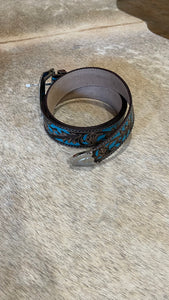 Turquoise Hand-Tooled Leather Belt