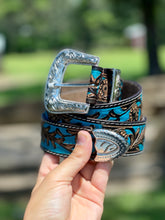 Load image into Gallery viewer, Turquoise Hand-Tooled Leather Belt
