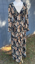 Load image into Gallery viewer, Black Floral Ruffled V-Neck Maxi Dress - NEW
