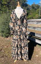 Load image into Gallery viewer, Black Floral Ruffled V-Neck Maxi Dress - NEW
