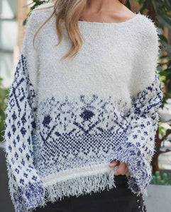 Fuzzy Aztec Fringe Bottom Sweater