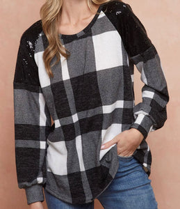 Plaid Sequin Sweater Shirt