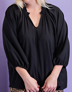 Sheer Puff Sleeve Blouse Plus Size