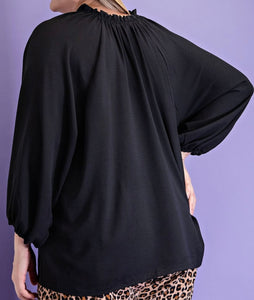 Sheer Puff Sleeve Blouse Plus Size