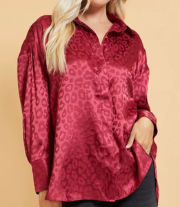 Leopard Satin Button Up Top