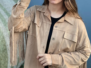 Fringe Shacket With Front Pockets