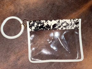 Clear Cow Print Wristlet